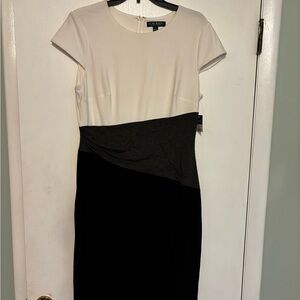 Lauren Ralph Lauren Black and Cream Color block Midi Dress-12